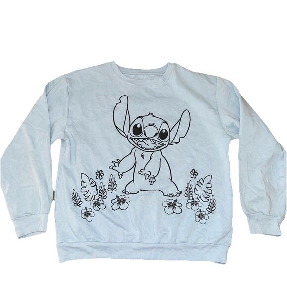 Disney Stitch Sweatshirt Juniors Size XL Crew-neck Blue Lilo & Stitch - Picture 1 of 5